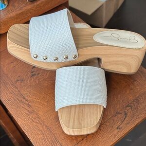 Stylish White Jessica Simpson Sandals with Wooden Sole